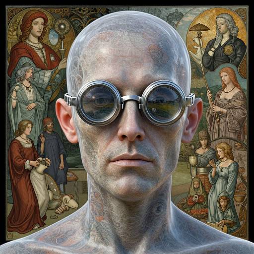 Ancient Man with Transparent Skin in Sci-Fi Glasses