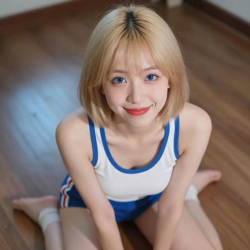 Smiling Blonde Woman in Blue Light