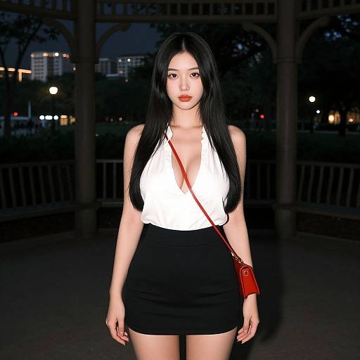 Young Woman in Dimly Lit Gazebo