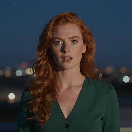 Wavy Red Hair Against Night Sky