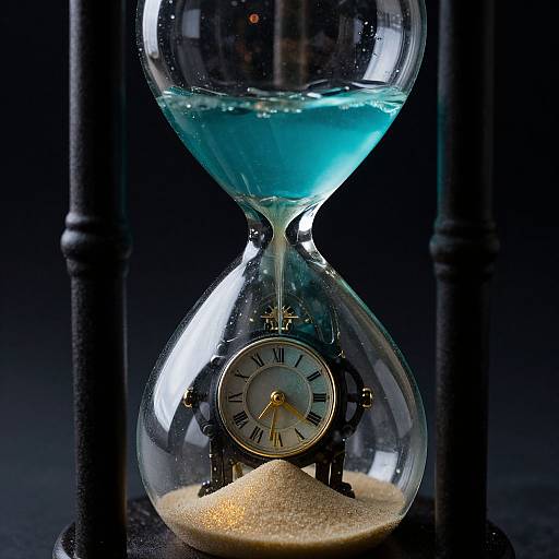 Surreal Teal Hourglass with Clock