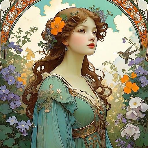 Art Nouveau Woman in Garden