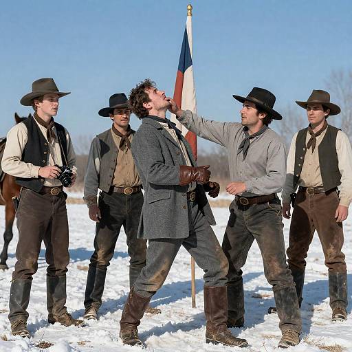 19th Century Western Men in Snowy Outdoor Fight