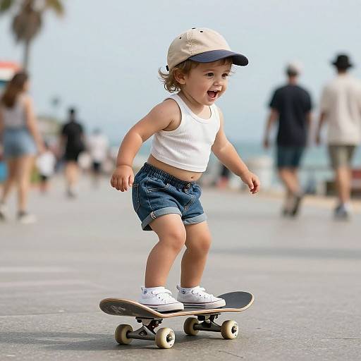 Skater Baby Riding Oceanfront Pier