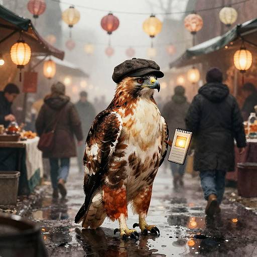Noir Red-Tailed Hawk Detective Scene