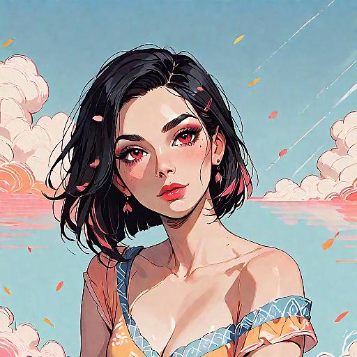 Dark Haired Girl in Realistic Photo