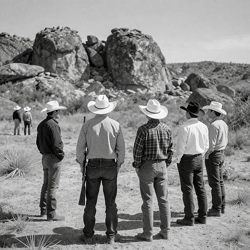 Cowboys Gazing at Rugged Landscape