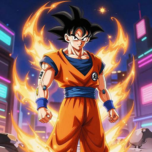 Futuristic Cyber-Goku Neon Aura