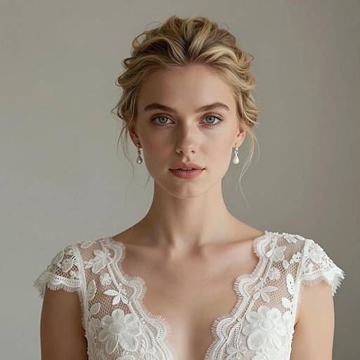 Elegant Bride in White Lace Dress