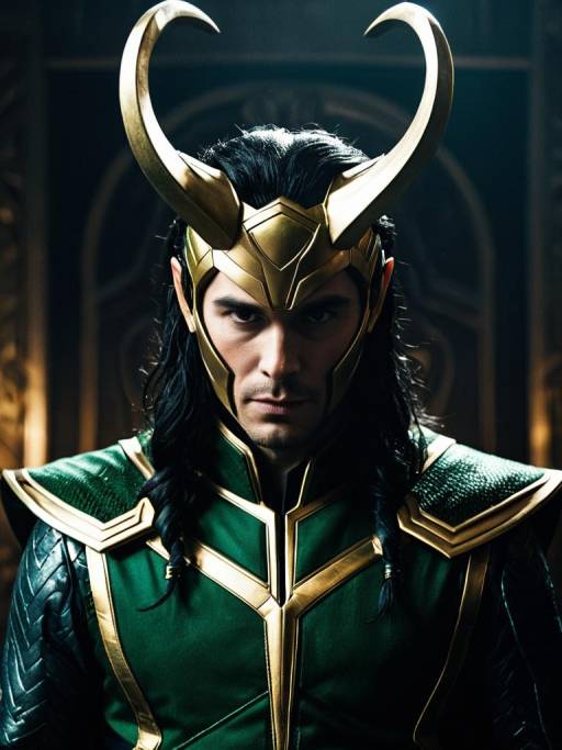 Man in Loki Costume with Horned Helmet