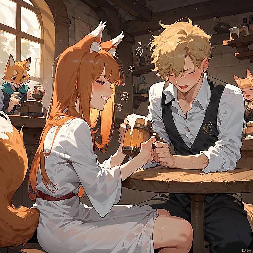 Detailed Fox Girl in Tavern Scene