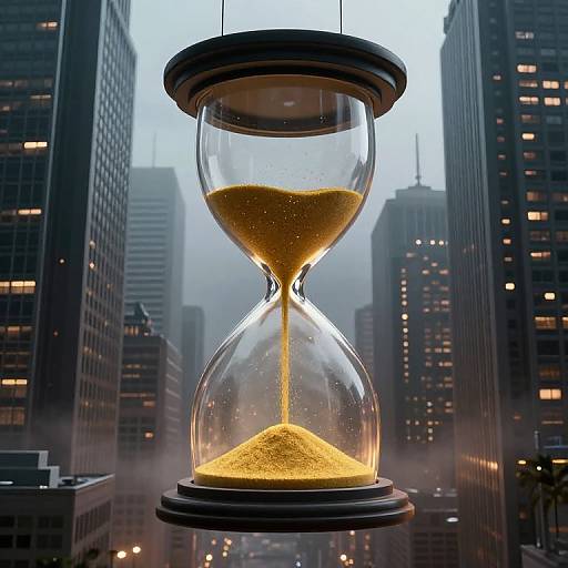 Cyberpunk Colossal Hourglass in Cityscape