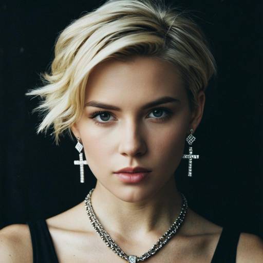 Blonde Woman with Short Hair and Cross Jewelry