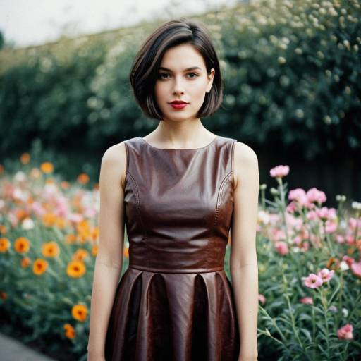 Girl in Blurry Brown Leather Dress