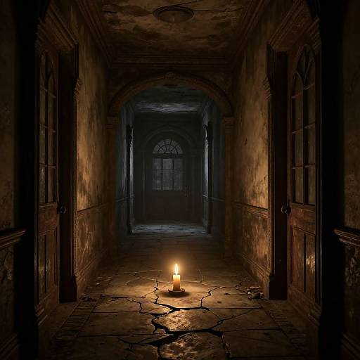 Haunting 3D Corridor with Candlelight