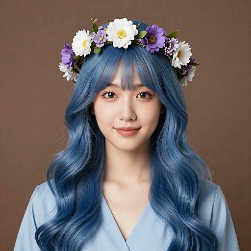 Young Woman with Blue Hair and Floral Crown