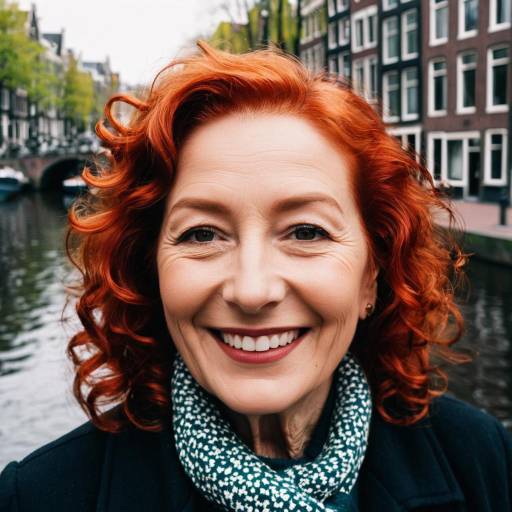 Happy Elderly Woman with Red Curls by Amsterdam Canal