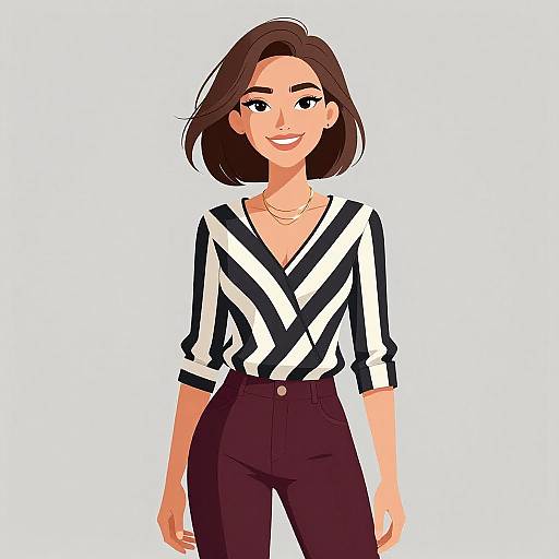 Smiling Woman in Chic Striped Blouse