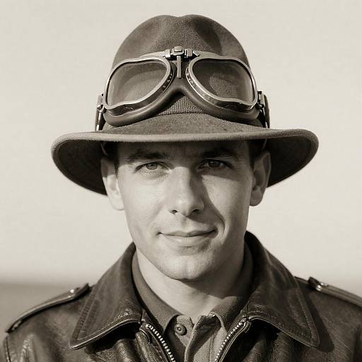 Sepia Portrait of Male Pilot with Goggles