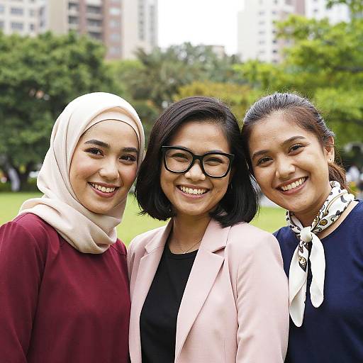 Smiling Friends in Sunny Urban Park