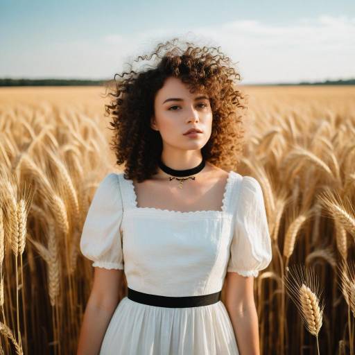 Woman in White Dress Standing in Wheat Field