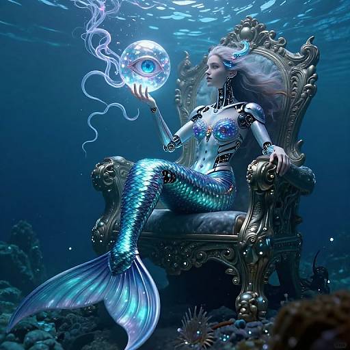 Cybernetic Mermaid on Futuristic Throne