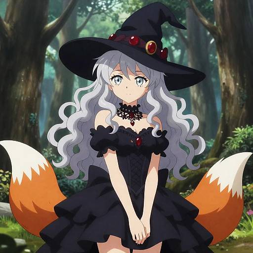 Gothic Fox Spirit Witch in Forest