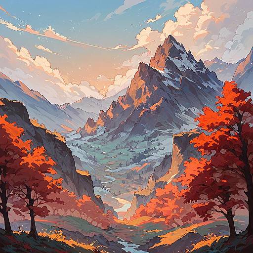 Stunning Sunset Over Forested Mountains