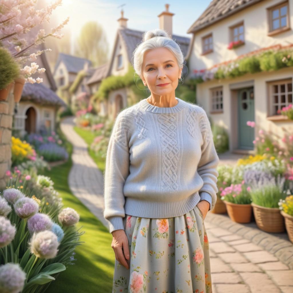 Elderly Woman in Spring Garden Serenity