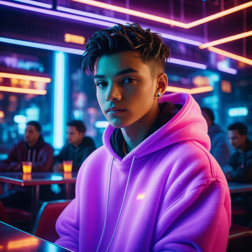 Charming Boy in Futuristic Restaurant