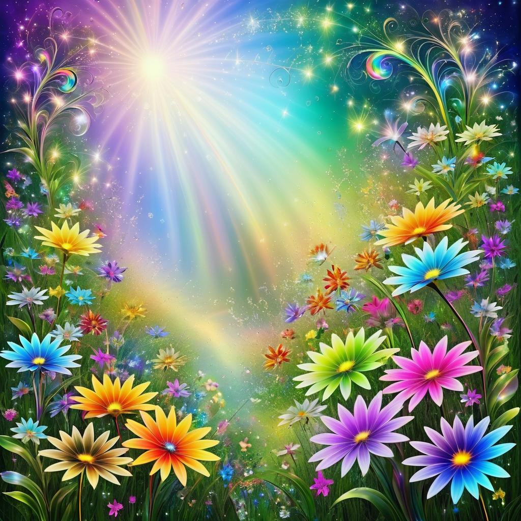 Whimsical Rainbow Fractal Flower Garden