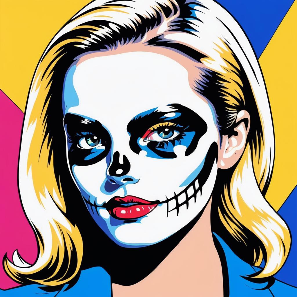 Pop Art Skull Girl Portrait Illustration