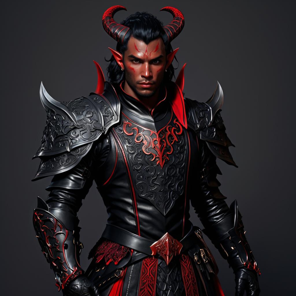 Handsome Male Tiefling in Ornate Armor