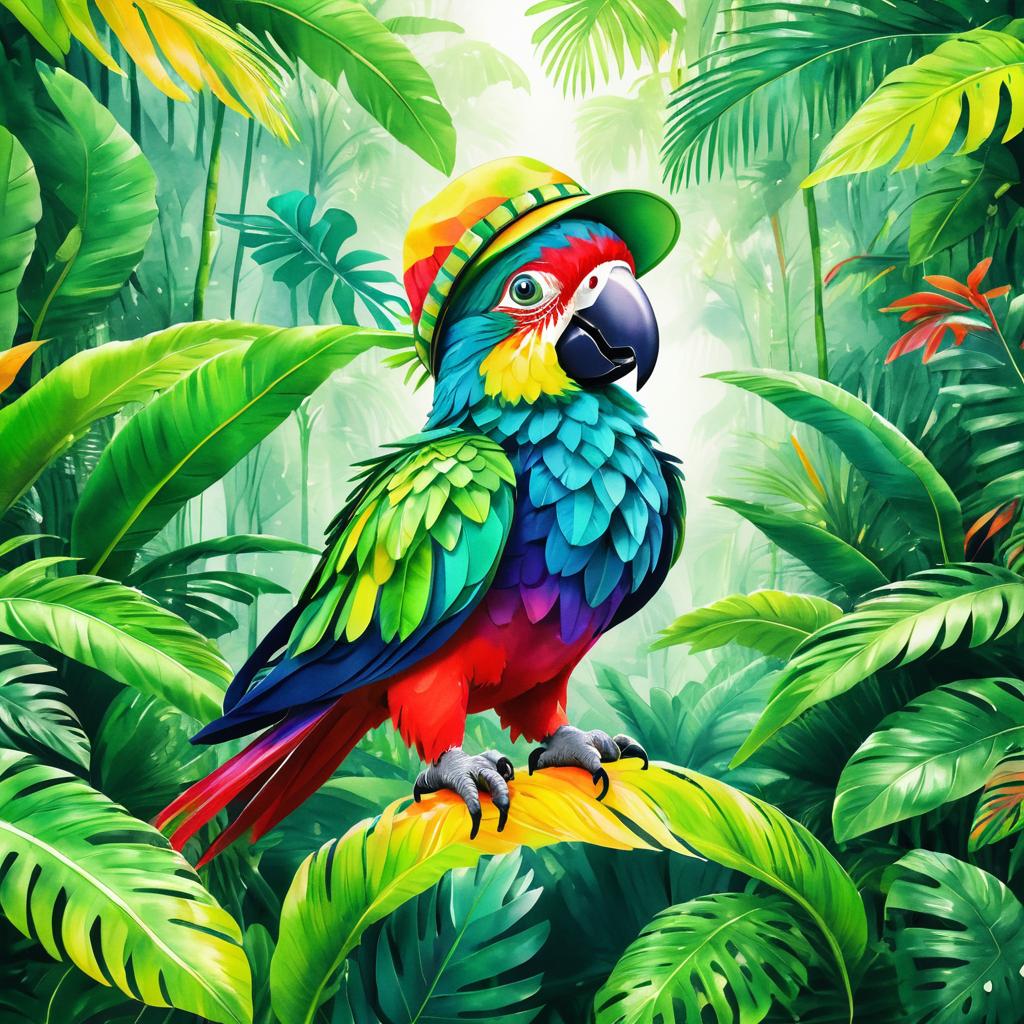 Whimsical Parrot Explorer in Jungle