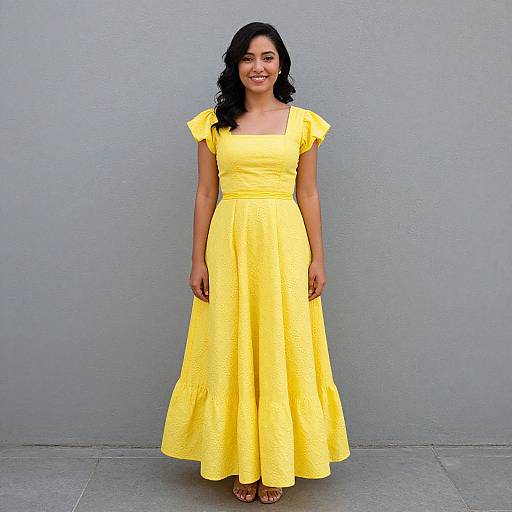 Woman in Yellow Dress by Wall