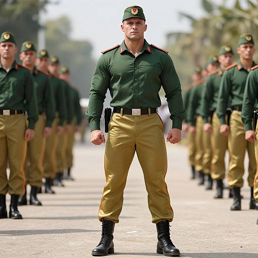 Muscular Man in Green Military Uniform