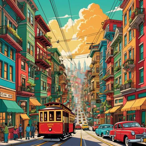 Vibrant Urban Cityscape with Vintage Cars