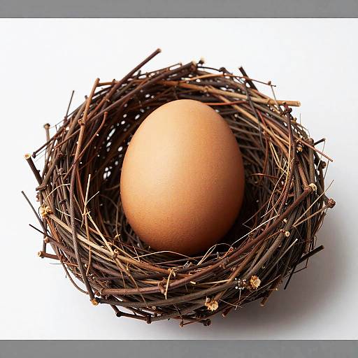 Single Brown Egg in Woven Nest