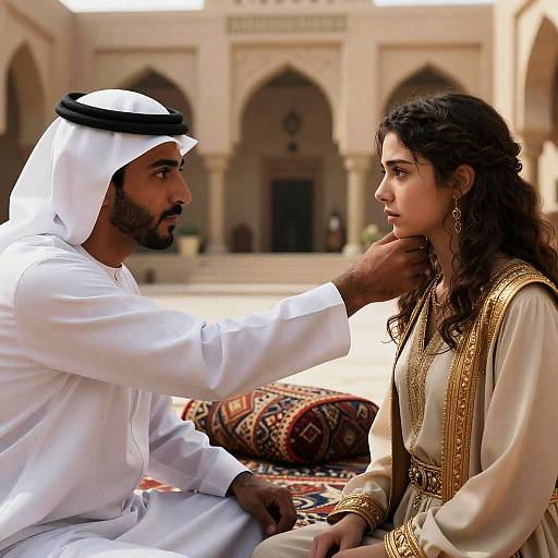 Arabian Sheikh Examining European Woman in Palace
