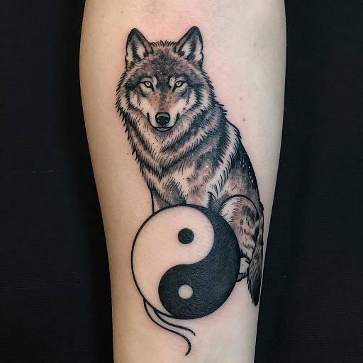 Wolf and Yin-Yang Symbol Tattoo
