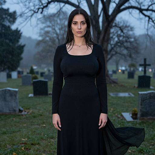 Solemn Woman in Cemetery at Dusk
