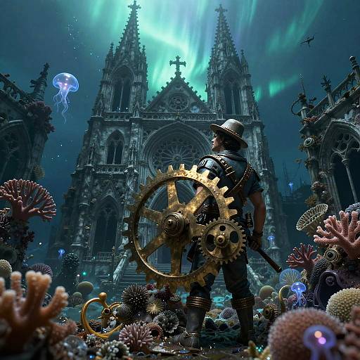 Clockwork Mariner in Sunken Gothic Cathedral