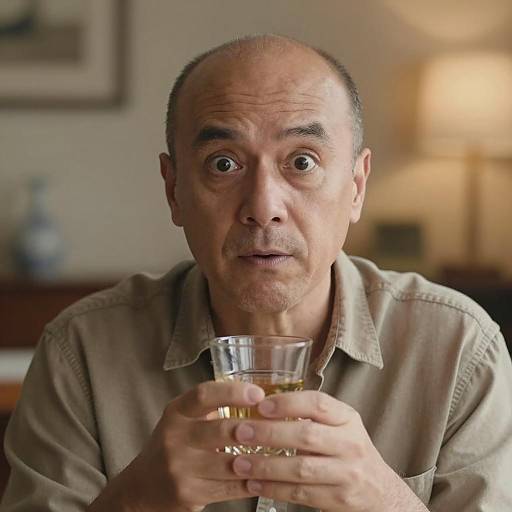 Surprised Man with Glass in Warm Setting