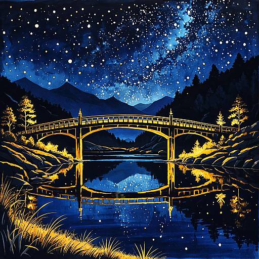 Nighttime Serenity: Bridge and Lake Scene