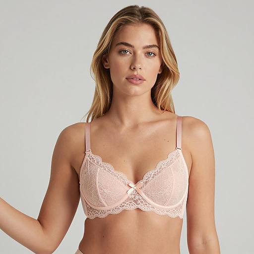 Blonde Woman Wearing Pale Pink Lace Bra