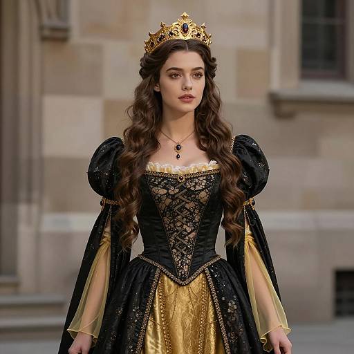 Young Woman in Regal Medieval Queen Costume