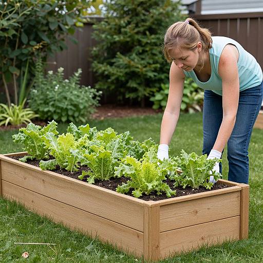 Woman Gardening in Lush Backyard