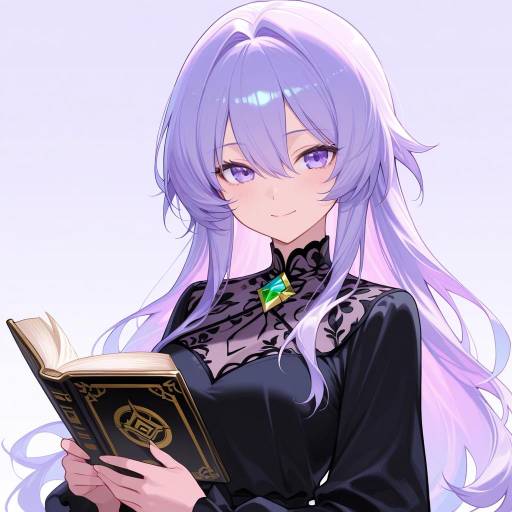 Elegant Girl with Lavender Hair and Book Elegant Girl with Lavender Hair and Book