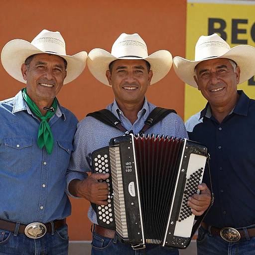 Cheerful Trio with Accordion in Sunlight
