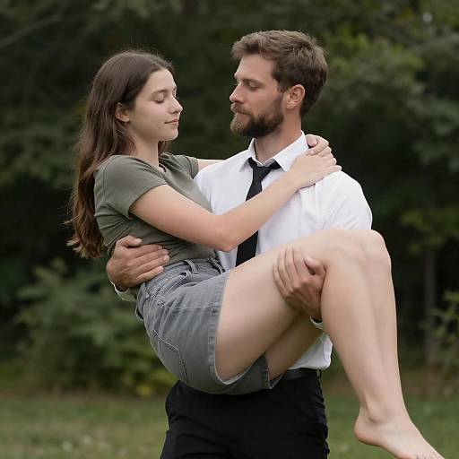 Man Carrying Woman Outdoors